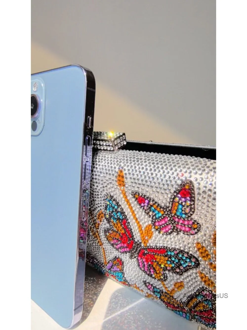 Rhinestone Crystal Butterfly Clutch Purse with Chain Strap for Formal Events